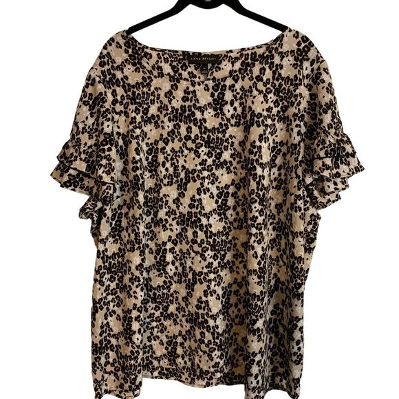 Lane Bryant Leopard Print Blouse Short Sleeve Brown Tan Plus Size 18 - Picture 1 of 8